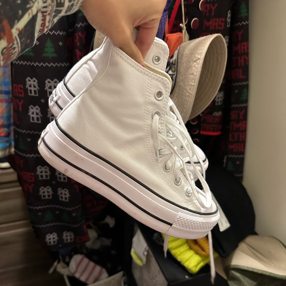White platform high top converse